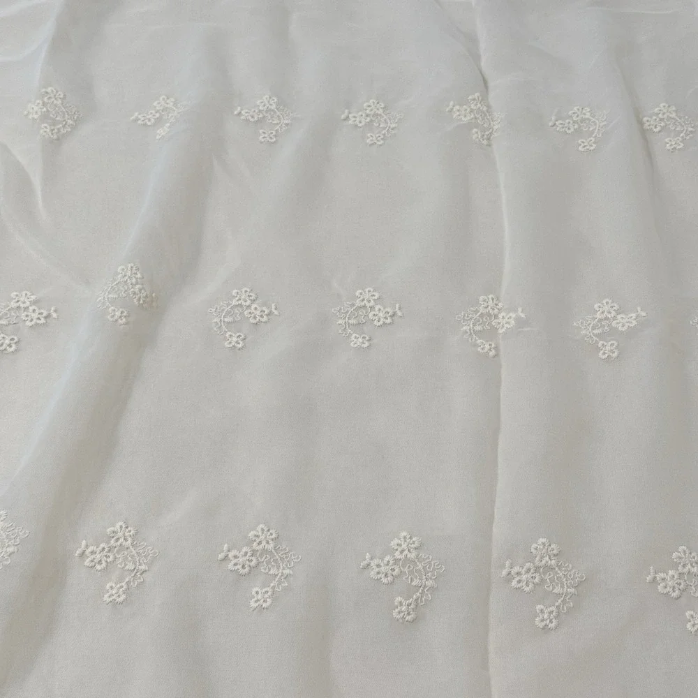 Set Of‎ 2 Cream Sheer Curtain Panels 56 x 83 Embroidered Floral Rod Pocket